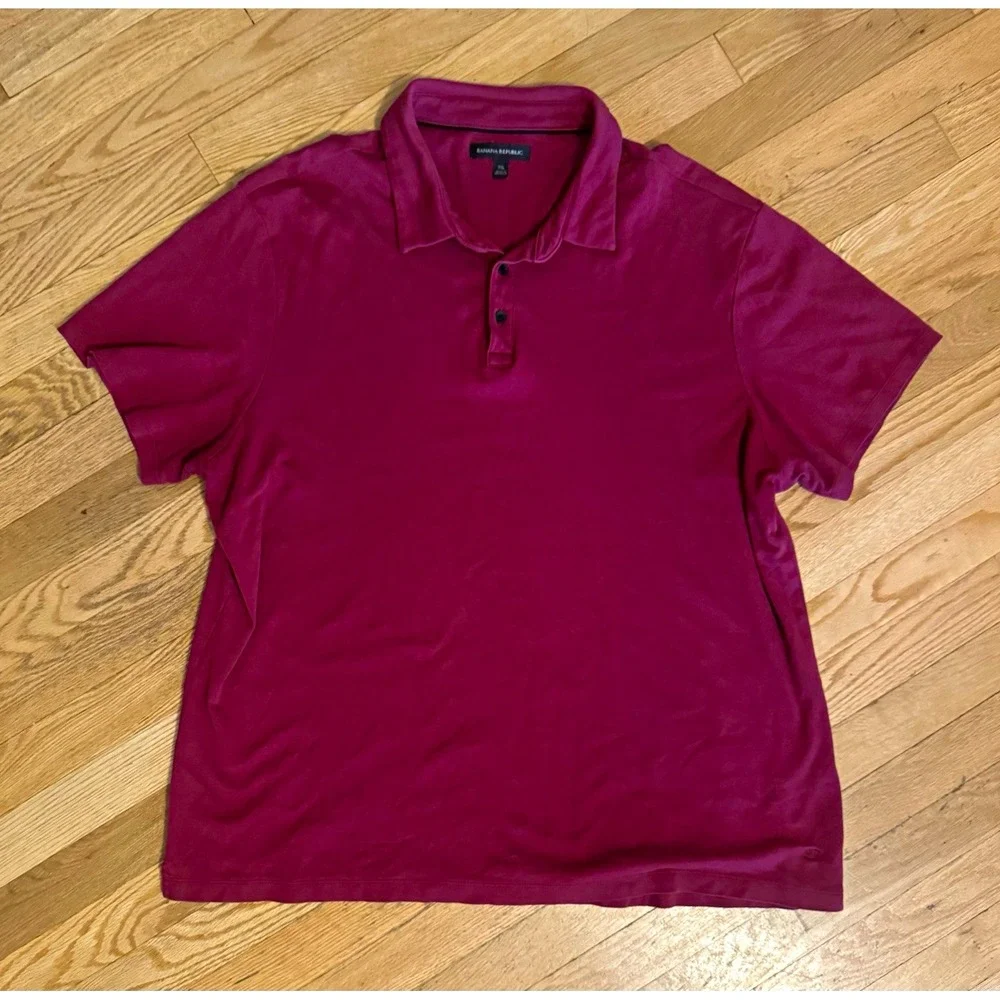 Banana Republic Men's Burgundy Solid Short Sleeve Polo Shirt 2XL Button